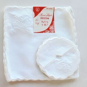 NWT EMBROIDERED LINEN COCKTAIL NAPKINS WINE STEM SLIPPER COVERS VINTAGE WHITE